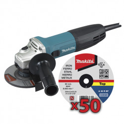 Amoladora MAKITA 115mm 720W SAR GA4530R + 50 Discos Corte Metal 1mm 115 mm