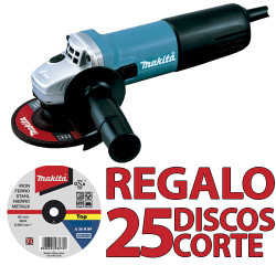 Amoladora MAKITA 9557HNR 115mm 840W SAR+ 25 Discos METAL 1 MM 115 mm