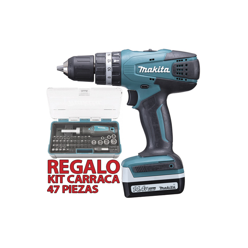 Taladro Combinado 14.4V 30Nm 1,5Ah HP347DWE + KIT CARRACA 14.4V Taladro Combinado 14.4V 30Nm 1,5Ah HP347DWE + KIT CARRACA 14.4V