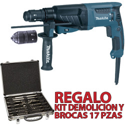 Martillo Ligero MAKITA HR2630T 3 Modos 2 Portabrocas 800W + KIT DEMOLICIÓN D-19180 Martillos Ligeros