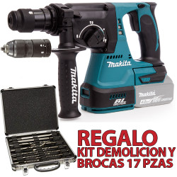 Martillo 3 Modos MAKITA DHR243Z 24mm 18V 2 Portabrocas + Kit Demolición Martillos