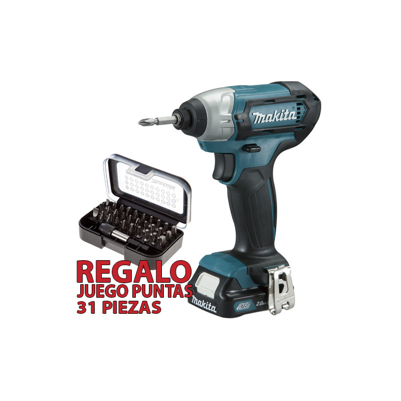 Atornillador Impacto MAKITA 12V 110Nm 2.0Ah TD110DSAE + Juego Puntas 31 Piezas 10.8V Atornillador Impacto MAKITA 12V 110Nm 2.0Ah TD110DSAE + Juego Puntas 31 Piezas 10.8V