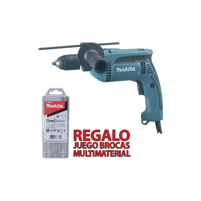 Taladro Percutor MAKITA HP1641 16mm 680W Portabrocas Automático + Brocas Multimaterial Taladros Con Percutor