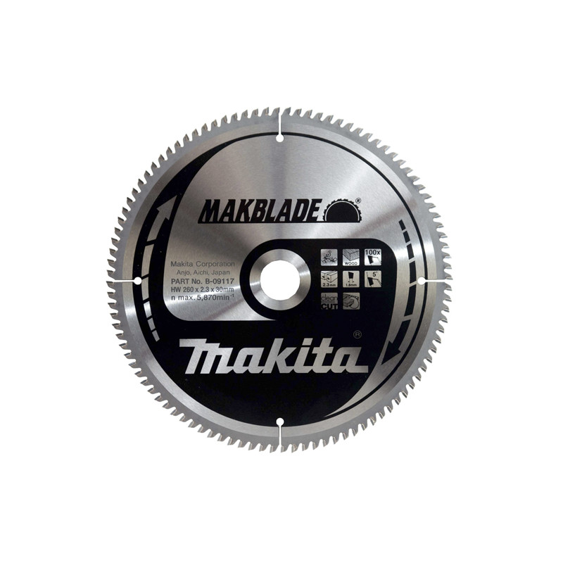 Disco Ingletadora 260mm MAKITA B-09117 MAKBLADE 100 Dientes Madera Ingletadoras