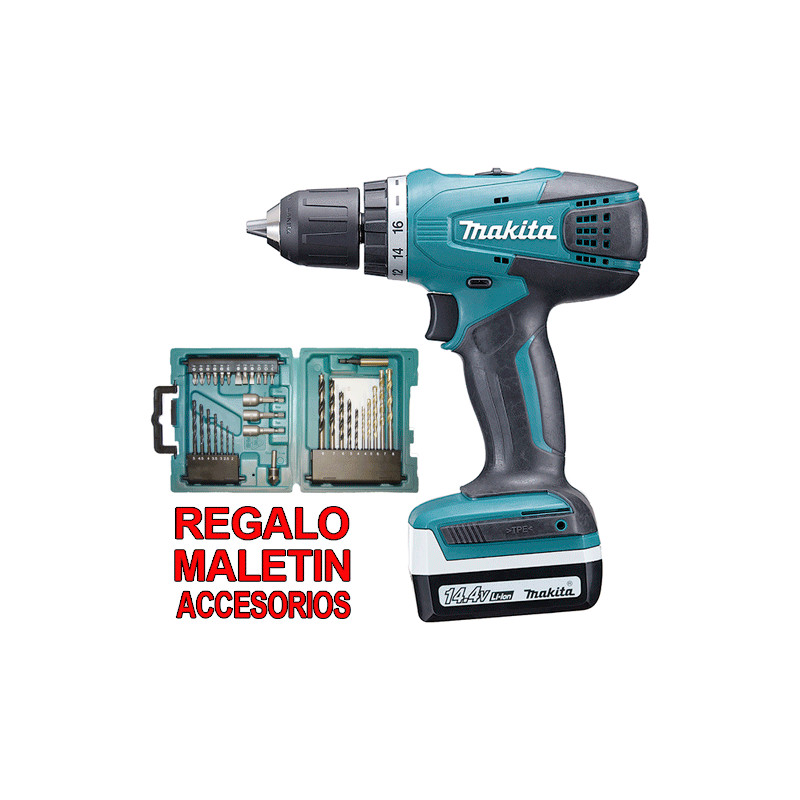 Taladro Combinado 14.4V 30Nm 1,5Ah HP347DWE + Juego Puntas y Brocas 14.4V