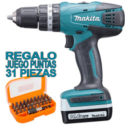 Taladro Combinado 14.4V 30Nm 1,5Ah HP347DWE + Juego 30 Puntas + Adaptador 14.4V