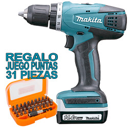 Taladro Atornillador MAKITA 14.4V 1,5Ah 30Nm DF347DWE + JUEGO 30 PUNTAS + ADAPTADOR 14.4V