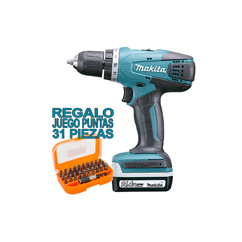 Taladro Atornillador MAKITA 14.4V 1,5Ah 30Nm DF347DWE + JUEGO 30 PUNTAS + ADAPTADOR 14.4V Taladro Atornillador MAKITA 14.4V 1,5Ah 30Nm DF347DWE + JUEGO 30 PUNTAS + ADAPTADOR 14.4V