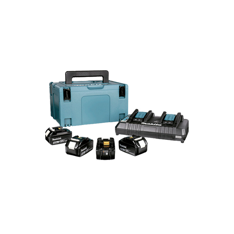 Kit Alimentación MAKITA 4 Baterías 5.0Ah BL1850B 197280-8 + Cargador Doble DC18RD + Maletín MAKPAC 197626-8 TOP OFERTAS TOP O...