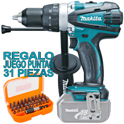 Taladro Combinado MAKITA DHP458Z 18V 91Nm + Juego 30 Puntas + Adaptador Taladros Percutores