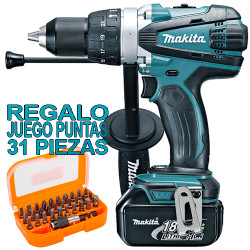 Taladro Combinado MAKITA DHP458RTJ 18V 91Nm 2 Baterías 5.0Ah + Juego Puntas + Adaptador 18V