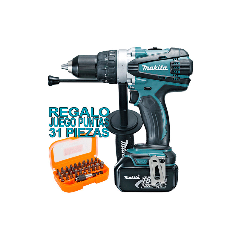 Taladro Combinado MAKITA DHP458RTJ 18V 91Nm 2 Baterías 5.0Ah + Juego Puntas + Adaptador 18V Taladro Combinado MAKITA DHP458RTJ 18V 91Nm 2 Baterías 5.0Ah + Juego Puntas + Adaptador 18V