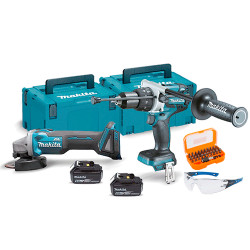 KIT MAKITA DLX2413TJ DHP486 + DGA504 + 2 BATERIAS 5.0AH + CARGADOR + MALETAS MAKPAC + Juego Puntas + Gafas Kit recomendados
