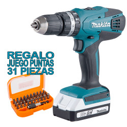 Taladro Combinado MAKITA HP488D001 18V 42Nm 1,5Ah + Regalo Juego Puntas + Adaptador 18V