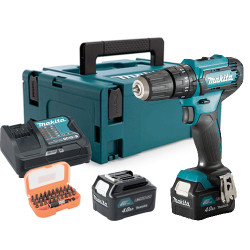 Taladro Combinado MAKITA 12V 30Nm 4.0Ah HP333DSA4 + Juego Puntas Alto Rendimiento 10.8V