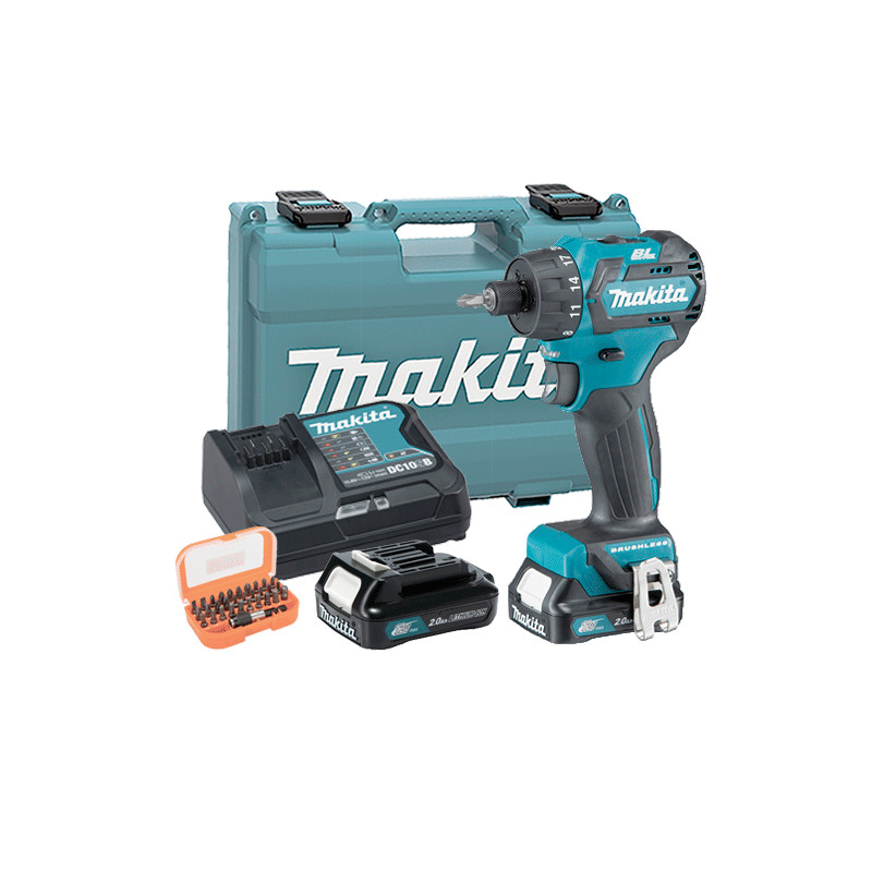 Taladro Atornillador BL 12V 2.0Ah DF032DSAJ + Juego Puntas + Adaptador 10.8V