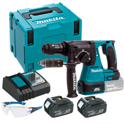 Martillo Electroneumático MAKITA 3 Modos 24mm 18V 2 Baterías 5.0Ah 2 Portabrocas DHR243RTJ + GAFAS PROTECCION 18V