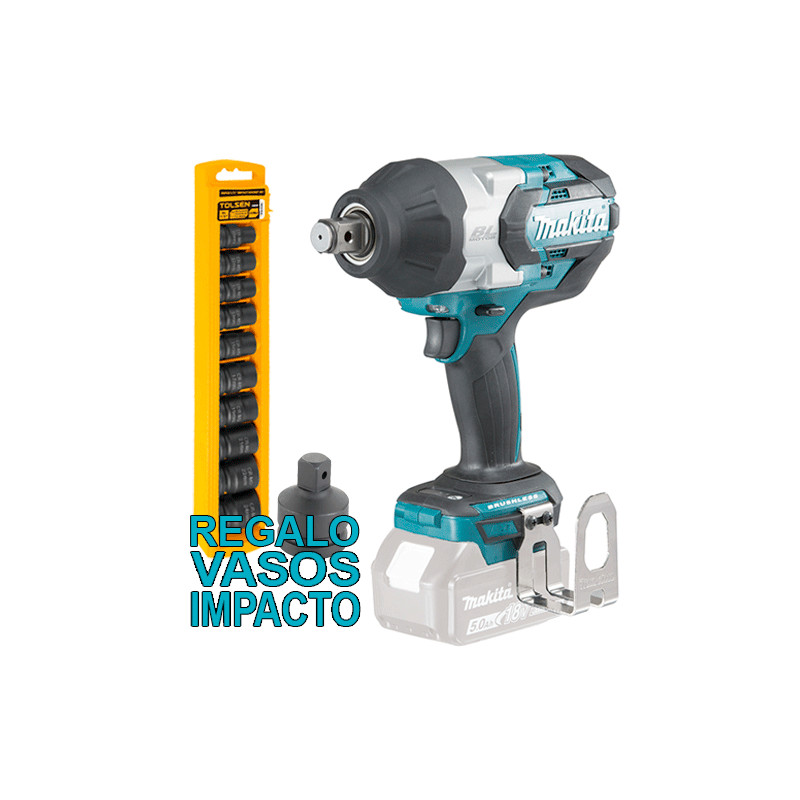 Llave Impacto MAKITA DTW1001Z BL 18V 1.050Nm 3/4" + Juego Vasos Impacto + Adaptador Llaves de Impacto Llave Impacto MAKITA DTW1001Z BL 18V 1.050Nm 3/4" + Juego Vasos Impacto + Adaptador Llaves de Impacto