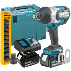 Llave Impacto BL MAKITA DTW1001RTJ 18V 1.050Nm 3/4" +2 Bateria 5.0ah + Cargador + Adaptador 1/2 + Juego 10 Vasos Impacto 18V