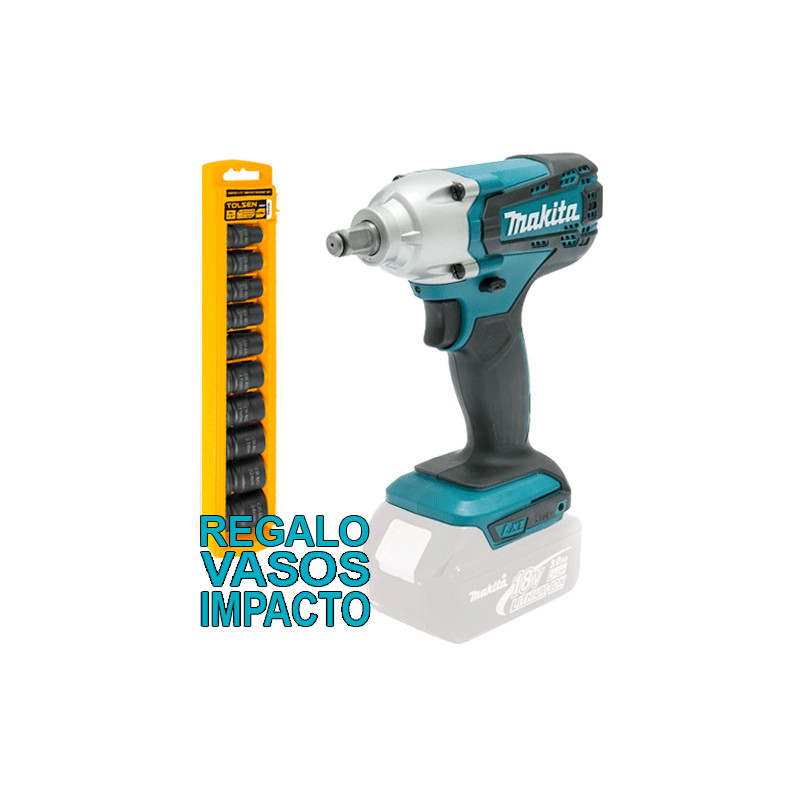 Llave Impacto MAKITA DTW190Z 18V 190Nm 1/2" + Juego 10 Vasos Impacto Llaves de Impacto Llave Impacto MAKITA DTW190Z 18V 190Nm 1/2" + Juego 10 Vasos Impacto Llaves de Impacto
