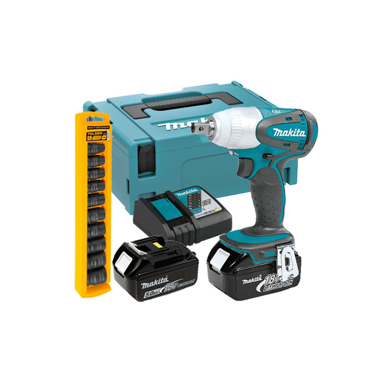 Llave Impacto MAKITA DTW190RTJ 18V 190Nm 1/2" 5.0Ah + Juego Vasos Impacto 18V Llave Impacto MAKITA DTW190RTJ 18V 190Nm 1/2" 5.0Ah + Juego Vasos Impacto 18V