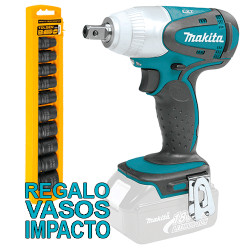 Llave Impacto MAKITA DTW251Z 18V 230Nm 1/2" + Juego 10 Vasos Impacto 10-24 Llaves de Impacto