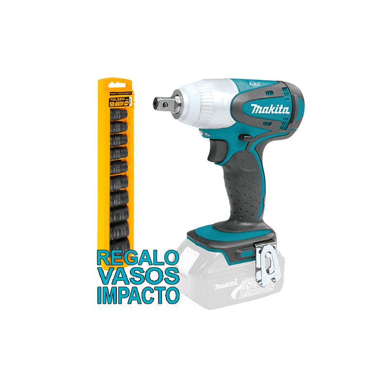 Llave Impacto MAKITA DTW251Z 18V 230Nm 1/2" + Juego 10 Vasos Impacto 10-24 Llaves de Impacto Llave Impacto MAKITA DTW251Z 18V 230Nm 1/2" + Juego 10 Vasos Impacto 10-24 Llaves de Impacto