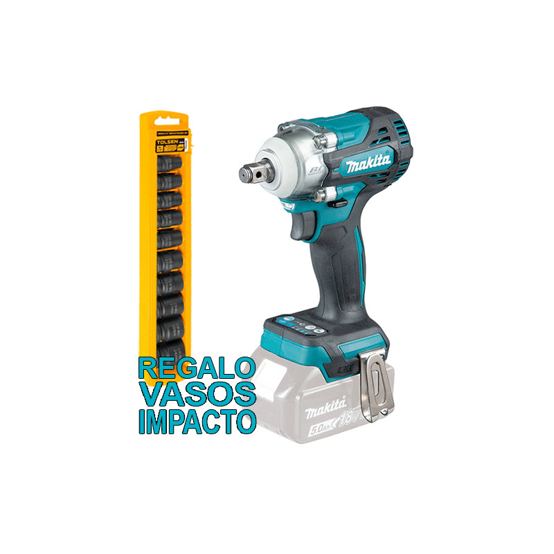 Llave Impacto MAKITA DTW301Z 18V BL 330Nm 1/2" Inserción Bola + Juego Vasos Impacto Llaves de Impacto