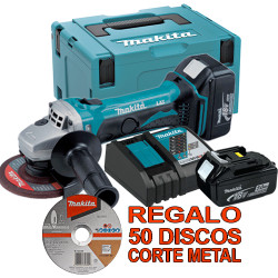 Amoladora MAKITA 18V 115mm 5.0 Ah DGA452RTJ + 50 Discos Corte 115 mm