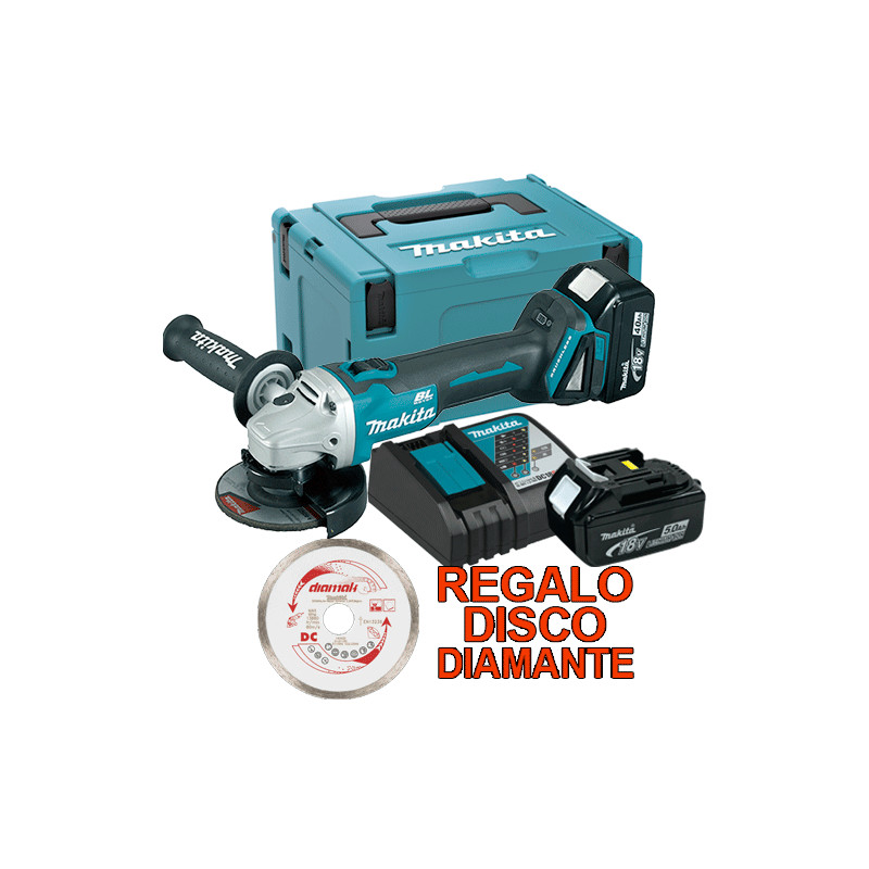 Amoladora MAKITA 18V 115mm 5.0 Ah Bruhsless DGA454RTJ + Disco Diamante Continuo 115 mm Amoladora MAKITA 18V 115mm 5.0 Ah Bruhsless DGA454RTJ + Disco Diamante Continuo 115 mm