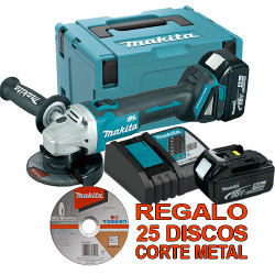 Amoladora MAKITA 18V 115mm 5.0 Ah Bruhsless DGA454RTJ + Regalo 25 Disco Corte Metal 115 mm