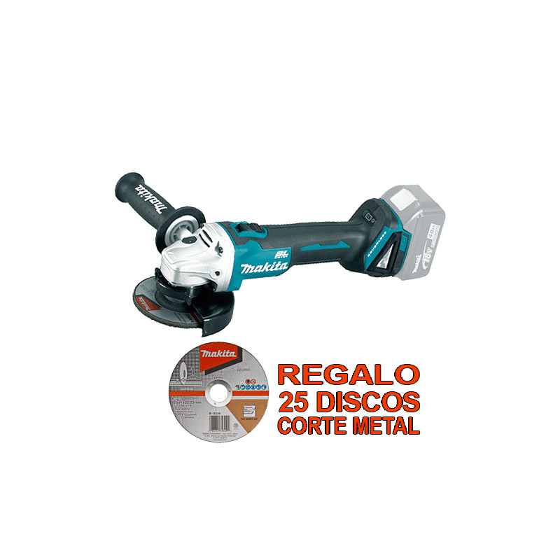 Amoladora MAKITA 18V 115mm DGA454Z + 25 Discos Corte METAL Amoladoras Amoladora MAKITA 18V 115mm DGA454Z + 25 Discos Corte METAL Amoladoras