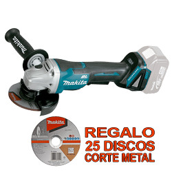 Amoladora MAKITA18V 115mm BL Palanca DGA458Z + 25 Discos corte Amoladoras