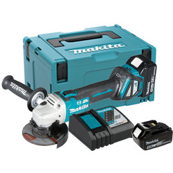 Amoladora MAKITA DGA463RTJ 18V 115mm BL V.Regulable + 2 BATERIA 5.0Ah + CARGADOR RAPIDO 115 mm