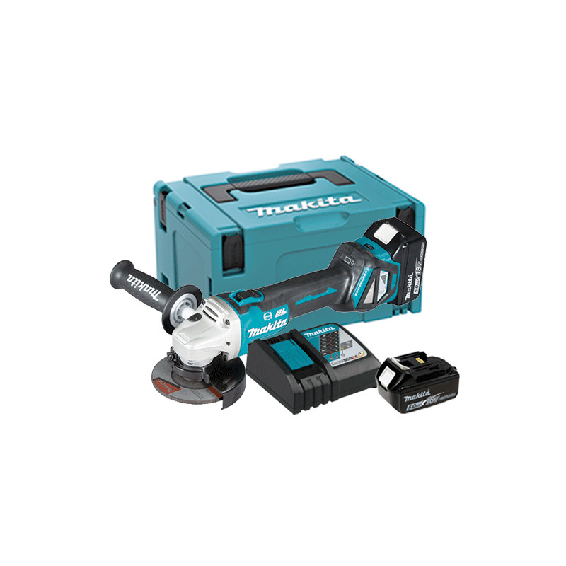 Amoladora MAKITA DGA463RTJ 18V 115mm BL V.Regulable + 2 BATERIA 5.0Ah + CARGADOR RAPIDO 115 mm