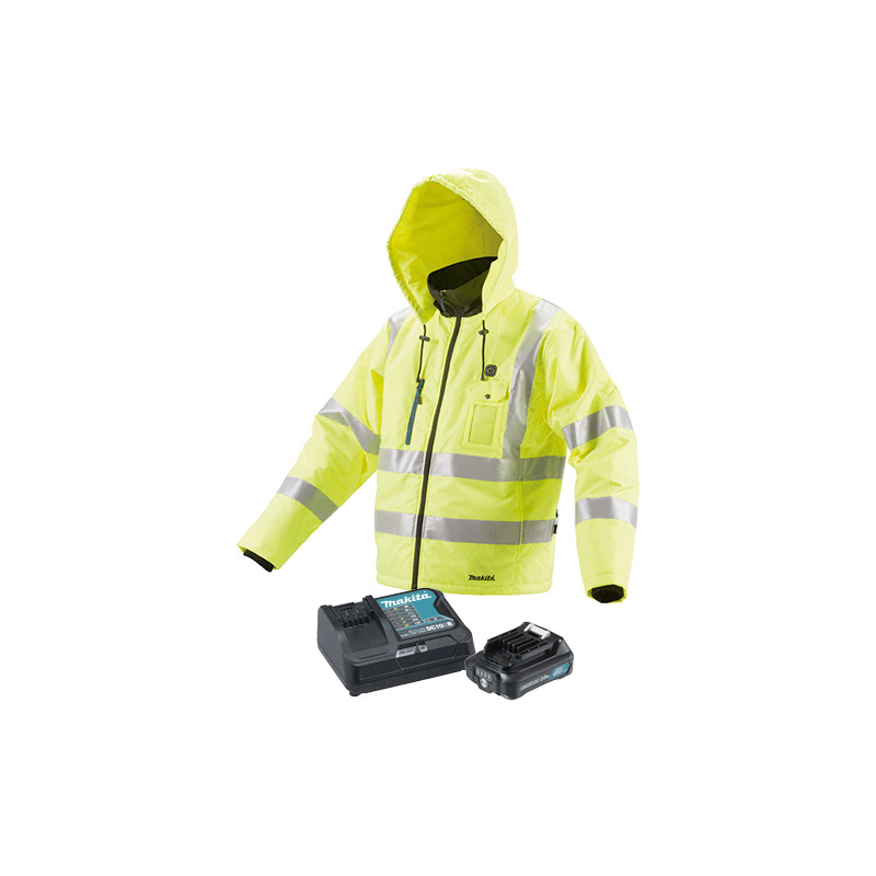 Chaqueta Calefactable MAKITA CJ106DZ Alta Visibilidad + Batería 2.0Ah + Cargador Rápido Talla Seleccionable Vestuario Calefac...