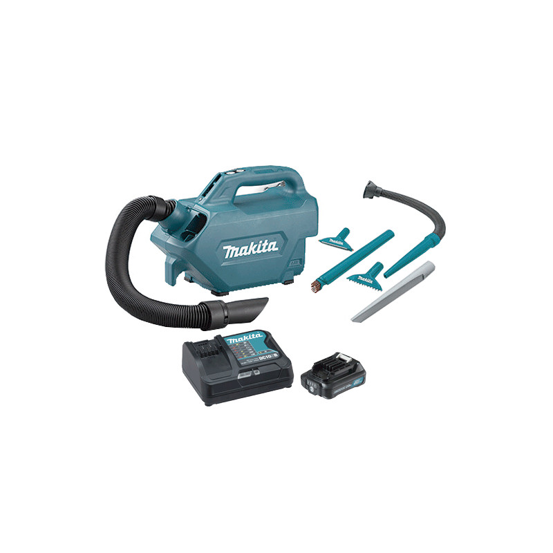 Aspirador Coche MAKITA CL121DZ 12V + Batería 2.0Ah + Cargador Rápido + Accesorios Aspiradores y Sopladoras