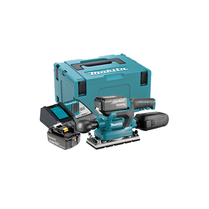 Lijadora Orbital MAKITA DBO381RTJU AWS 18V BL 93x185mm +2 Batería 5.0AH +CARGADOR + Makpac + Conector AWS Lijadoras de Batería