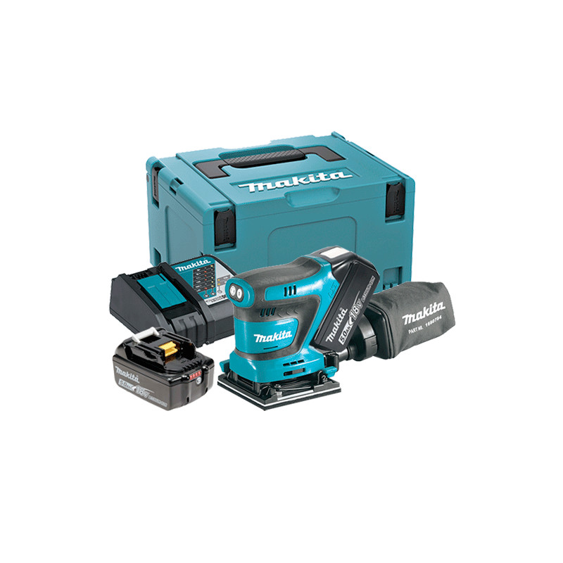 Lijadora Orbital MAKITA DBO481RTJ 18V 114x140mm + 2 Bateria 5.0Ah + Cargador Rápido + Maletin Lijadoras de Batería