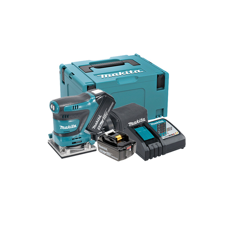 Lijadora Orbital MAKITA DBO482RTJ 18V 114x140mm + 2 Batería 5.0Ah + Cargador + Maletin Lijadoras de Batería