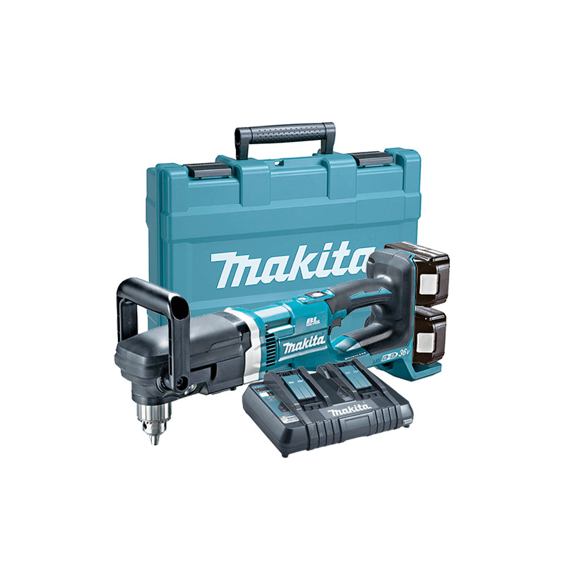 Taladro Angular MAKITA DDA460PT2J BL 18Vx2 Portabrocas Manual + 2 Baterías 5.0Ah BL1850B + Cargador Doble DC18RD + Maletin PV...