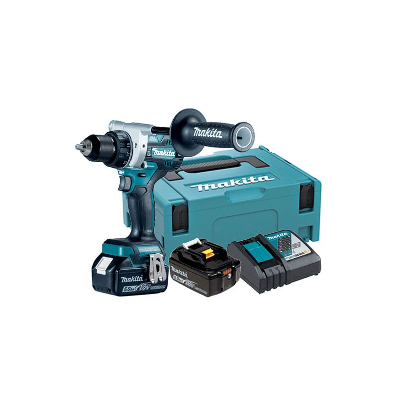 Taladro Atornillador MAKITA DDF486RTJ BL 18V 130 Nm + 2 Baterias BL1850B 5.0AH + Cargador Rápido DC18RC +Maletín MakPac 3 18V