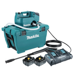 Hidrolimpiadora Makita DHW080ZK 18Vx2 80bar 380L/h Con Tanque 50L + 2 Baterias 5.0Ah BL1850B + Cargador Doble Hidrolimpiadora