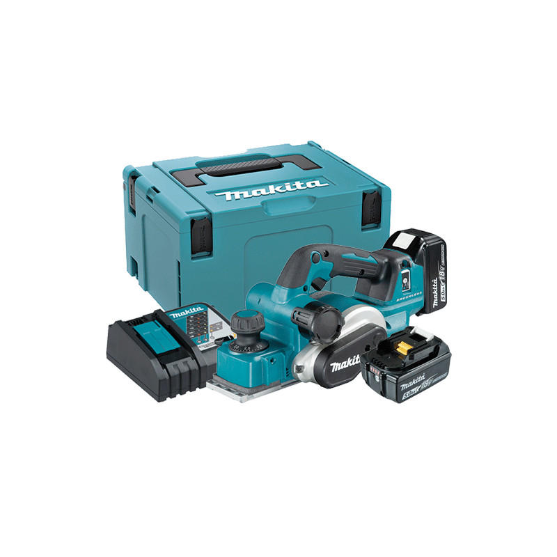 Cepillo Carpintero MAKITA DKP181RTJU 18V BL 82mm AFT ADT + 2 Baterias 5.0Ah + Cargador Rapido Maletin MakPac Cepillos de Batería