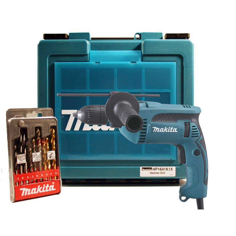 Taladro Percutor MAKITA HP1641K1X 16mm 680W Maletín + Brocas Taladros Con Percutor Taladro Percutor MAKITA HP1641K1X 16mm 680W Maletín + Brocas Taladros Con Percutor