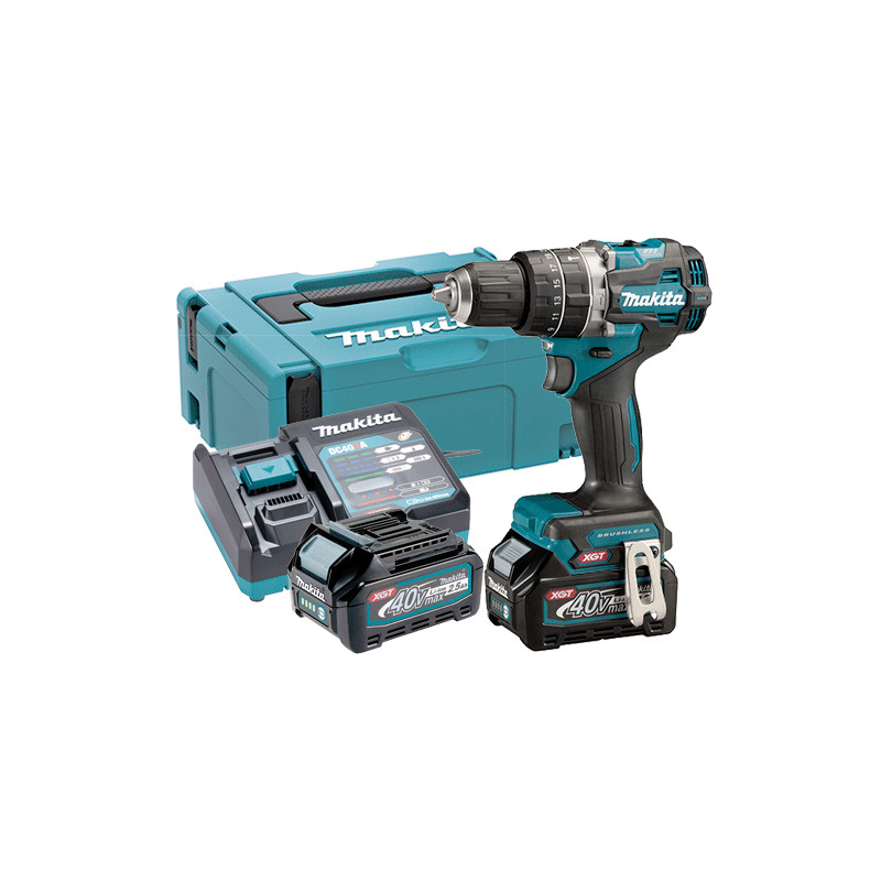 Taladro Combinado MAKITA HP002GD201 40V BL 64NM + 2 Baterias 2,5Ah + Cargador Rapido + Maletin MakPac 40V