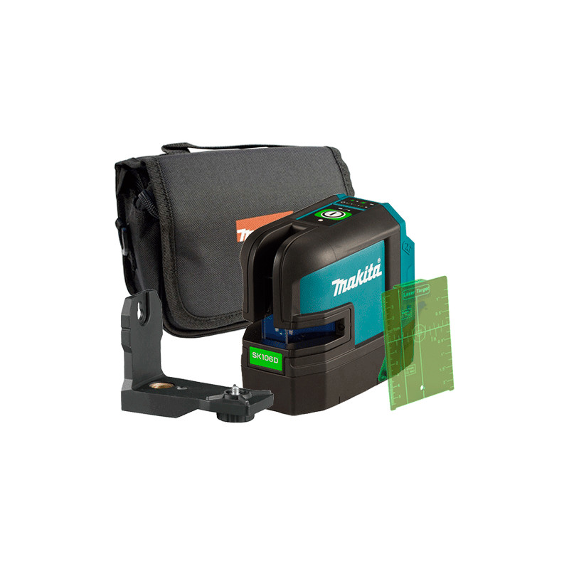 NIVEL LÁSER MAKITA SK106GDZ Líneas Cruzadas Verdes 4 Puntos 12V + Funda Tela + Visor Niveles