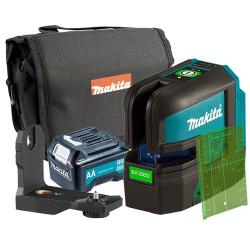NIVEL LÁSER MAKITA SK106GDZ Líneas Cruzadas Verdes 4 Puntos 12V + Adaptador Pila AAA + Funda Tela + Visor Niveles
