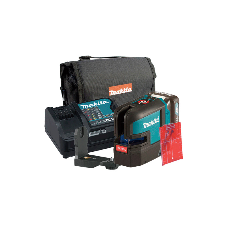 NIVEL LÁSER MAKITA SK106DZ 12V Líneas Cruzadas Rojas 4 Puntos + Bateria 2.0Ah + Cargador Niveles