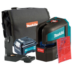 NIVEL LÁSER MAKITA SK106DZ Líneas Cruzadas Rojas 4 Puntos 12V + Adaptador Pila AAA + Funda Tela + Visor Niveles